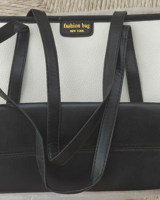 Borsa Tote da Donna Nero e Bianco in cuoio nuova 