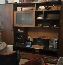 parete attrezzata moderna e divano letto.