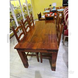 TAVOLO RETTANGOLARE CON 6 SEDIE MOGANO