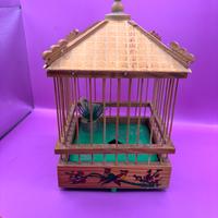 Vintage decorazione music box gabbia con uccellino