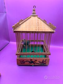 Vintage decorazione music box gabbia con uccellino