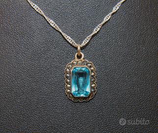 Collier ciondolo Vintage argento marcasite pietra