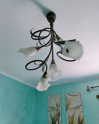 Lampadario arte povera e coppia abat-jour