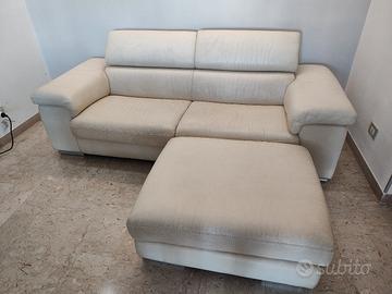 Divano 3 posti in pelle Torello bianco + pouf 