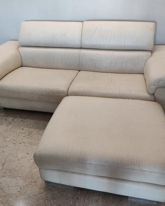 Divano 3 posti in pelle Torello bianco + pouf 