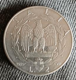 Moneta 2 Lire del 1939, anno XVII