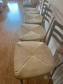 4 sedie alte per bancone metallo seduta impagliata