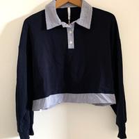 Felpa cropped donna Imperial blu navy colletto a c