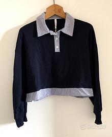 Felpa cropped donna Imperial blu navy colletto a c