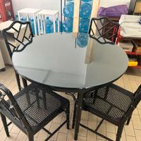 Tavolo con 4 sedie bamboo nero e paglia di Vienna