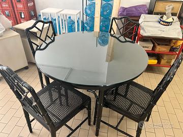 Tavolo con 4 sedie bamboo nero e paglia di Vienna