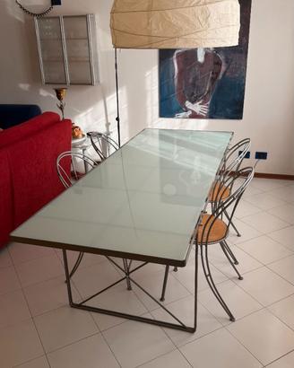 Tavolo piano in vetro + 4 sedie metallo e legno