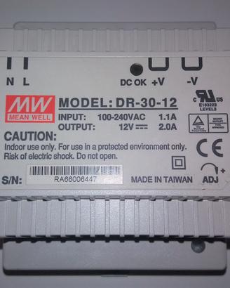Alimentatore DIN MEAN WELL DR-30-12 12Vc 2A