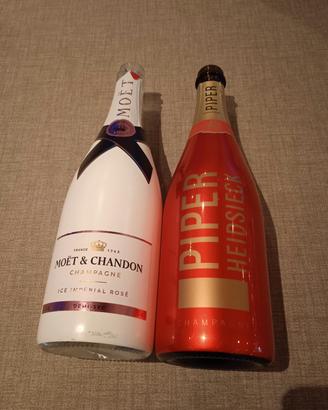 Due bottiglie da collezione vuote Moët e Piper