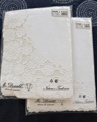 Set 2 Lenzuola ricamate a mano nuove da lavare