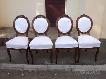 4 sedie antiche in noce luigi filippo a medaglione