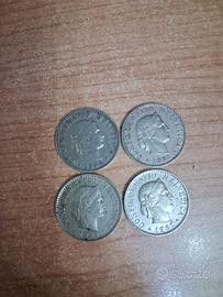 set 4 monete 20 rippan Svizzera (una è del 1884)