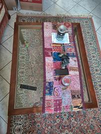 tavolino in vetro e legno
