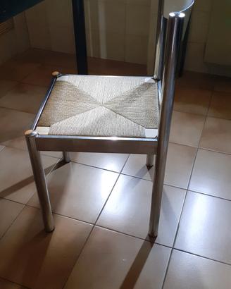 4 sedie cucina schienale bianco, telaio in acciaio