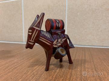 Statuina asino in legno intarsiato a mano vintage