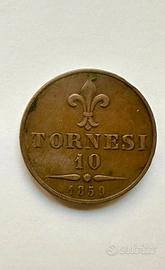  10 Tornesi 1859 moneta rara perfette condizioni