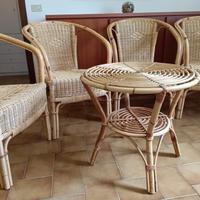 Set 4 poltroncine e tavolino in midollino