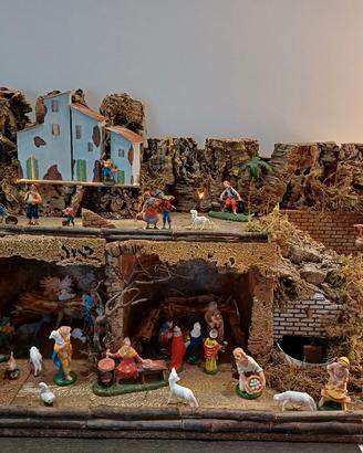 presepe artigianale illuminato nuovo fontana