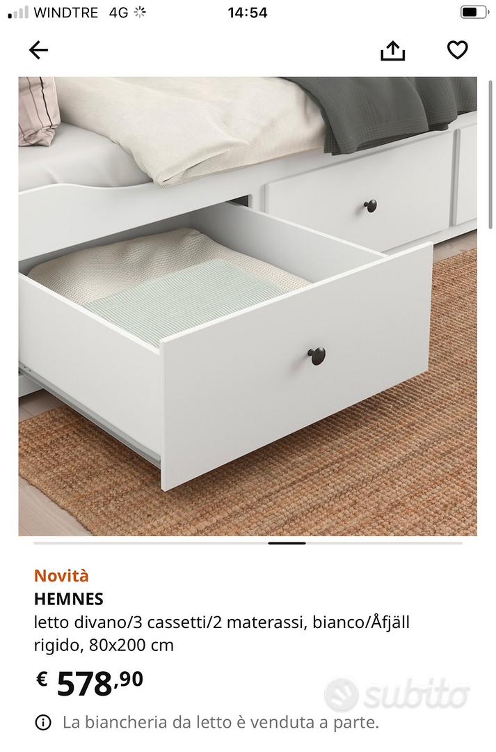 HEMNES letto divano/3 cassetti/2 materassi, bianco/Åfjäll rigido, 80x200 cm  - IKEA Italia