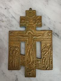 CROCE ICONA "RUSSA" DA VIAGGIO-ORTODOSSA IN BRONZO