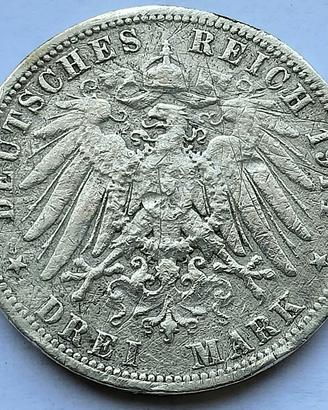 ⚪Regno di Prussia⚫ 3 marchi 1914 A Guglielmo 2° 