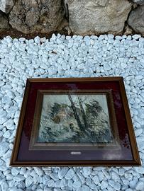 Quadro Olio su Tela M. Argento Paesaggio Invernale