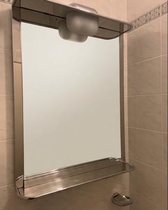 Specchio da bagno in acciaio inox con mensola.