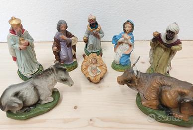 Natività Presepe d'epoca cm. 9 in cartapesta 