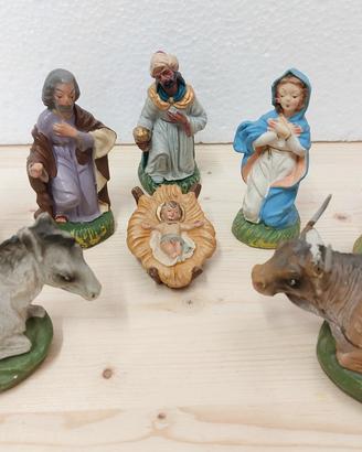 Natività Presepe d'epoca cm. 9 in cartapesta 