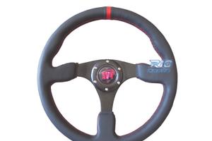 VOLANTE IN PELLE NERA CON RIFINITURA ROSSA