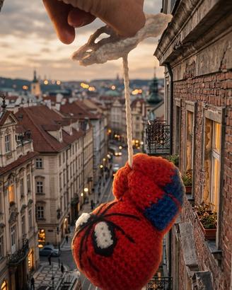 spiderman in crochet con ragnatela nuovo 
