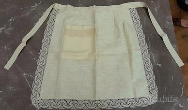 Grembiule da cucina in lino con bordatura in pizzo