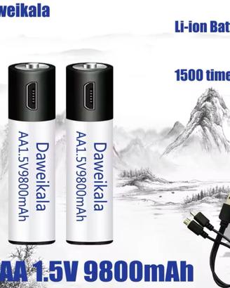 2 batterie stilo A.A ricaric. 1,5V Litio 9800mah