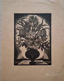Xilografia  Luigi Servolini 1933 "vaso di fiori"