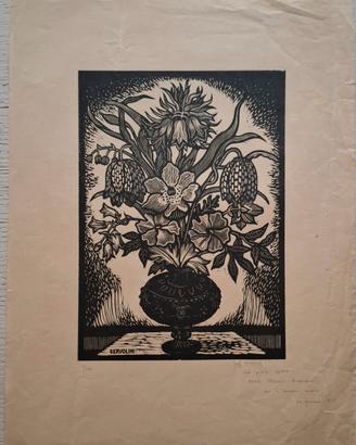 Xilografia  Luigi Servolini 1933 "vaso di fiori"