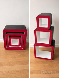 Libreria/scaffale modulare 3 cubi rosso e nero