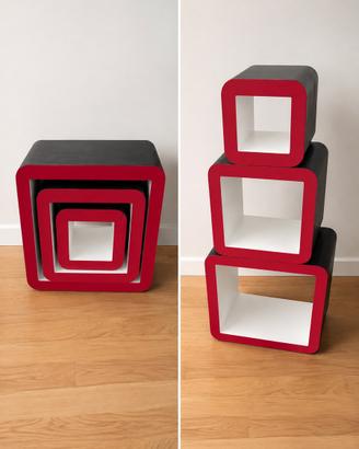 Libreria/scaffale modulare 3 cubi rosso e nero