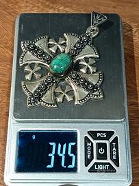 Ciondolo Croce di Gerusalemme Argento 800 Vintage