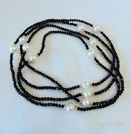 collana lunga con cristalli e perle di fiume