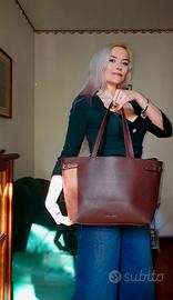 Borsa shopper, grande Label Rose. Tote. marrone