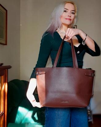 Borsa shopper, grande Label Rose. Tote. marrone