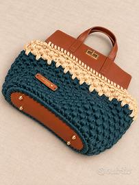 Borsa handmade verde petrolio e crema - Nuova