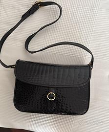 Borsa vintage vera pelle nera effetto coccodrillo