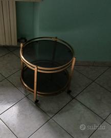 Carrello bar vintage in vetro e metallo con ruote