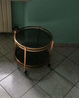 Carrello bar vintage in vetro e metallo con ruote